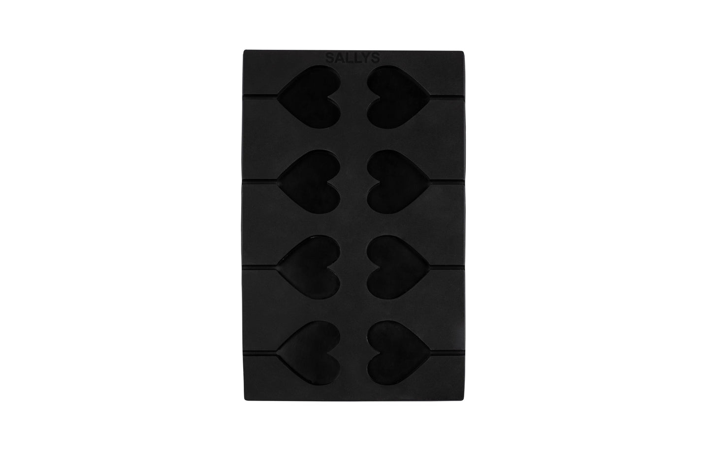 Eine schwarze Silikonform für Herzlollis