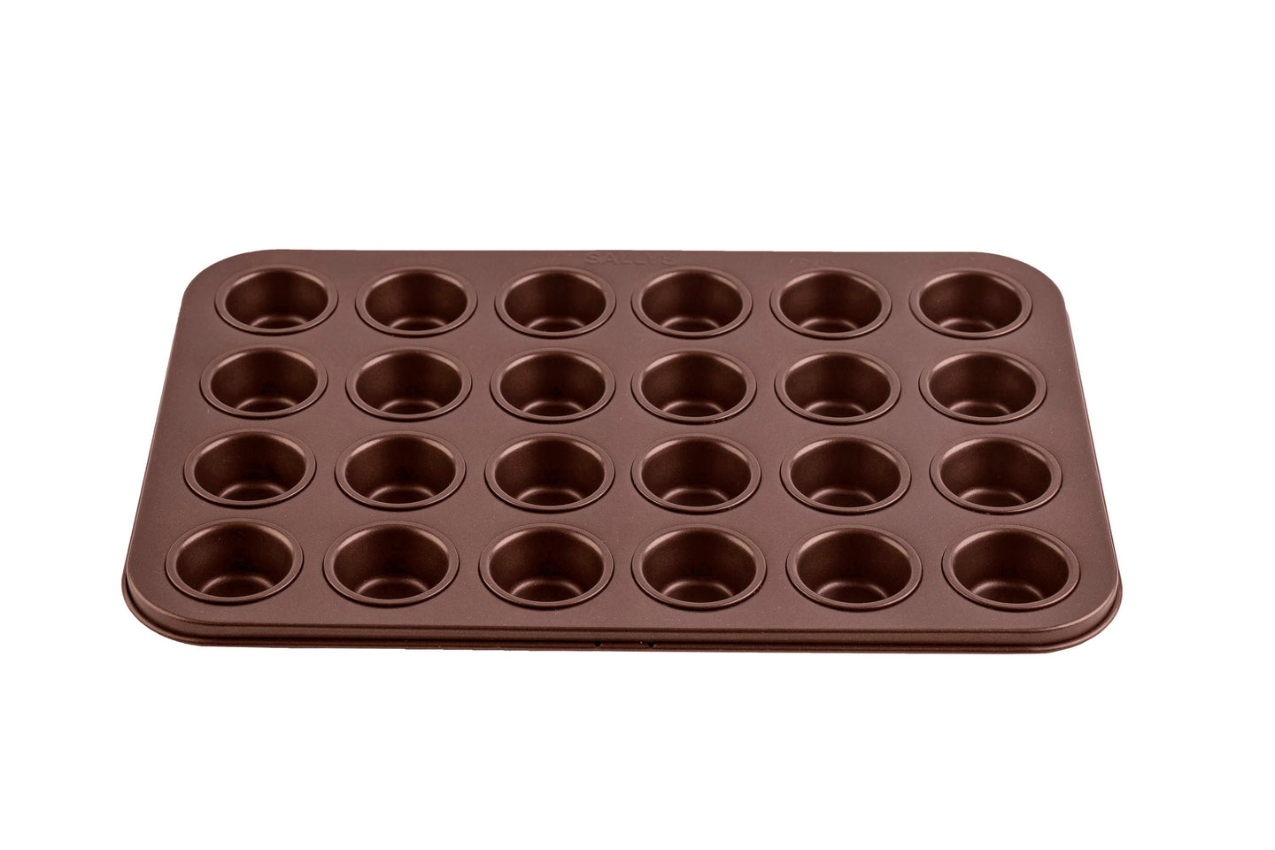 Eine kupferfarbene Mini Muffinform