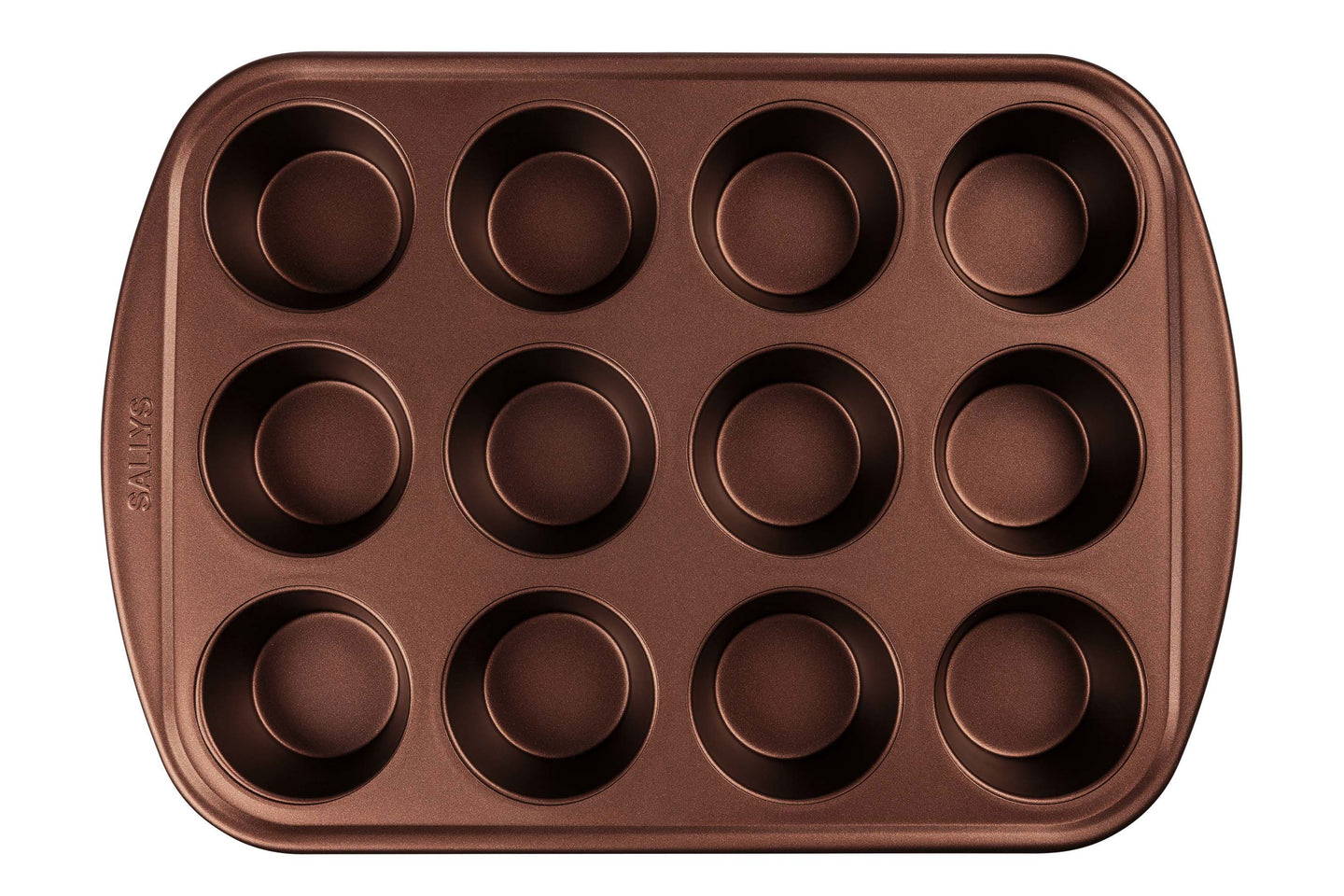 Eine kupferfarbene Muffinform für extra große Muffins
