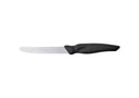Ein Messer mit silberner Klinge und schwarzem Griff