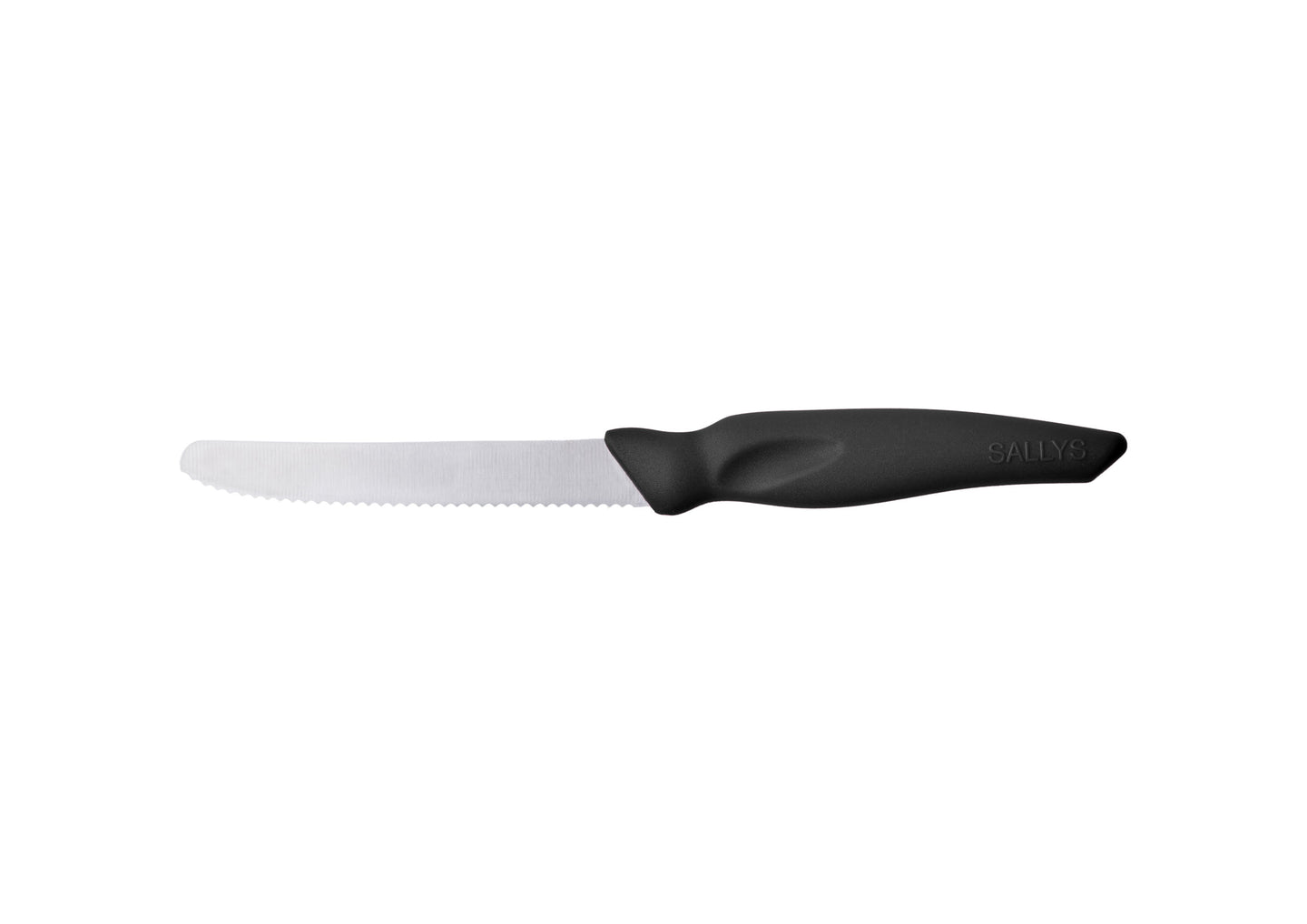 Ein Messer mit silberner Klinge und schwarzem Griff