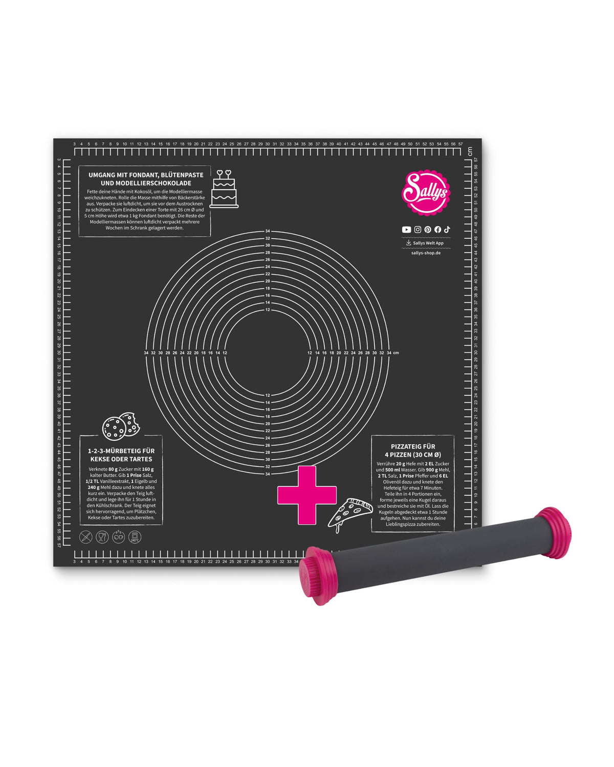 Sallys Ausrollstab 30 cm + Backmatte / Gewebematte Set