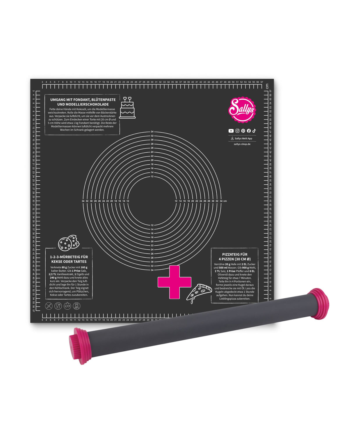 Sallys Ausrollstab 50 cm + Backmatte / Gewebematte Set