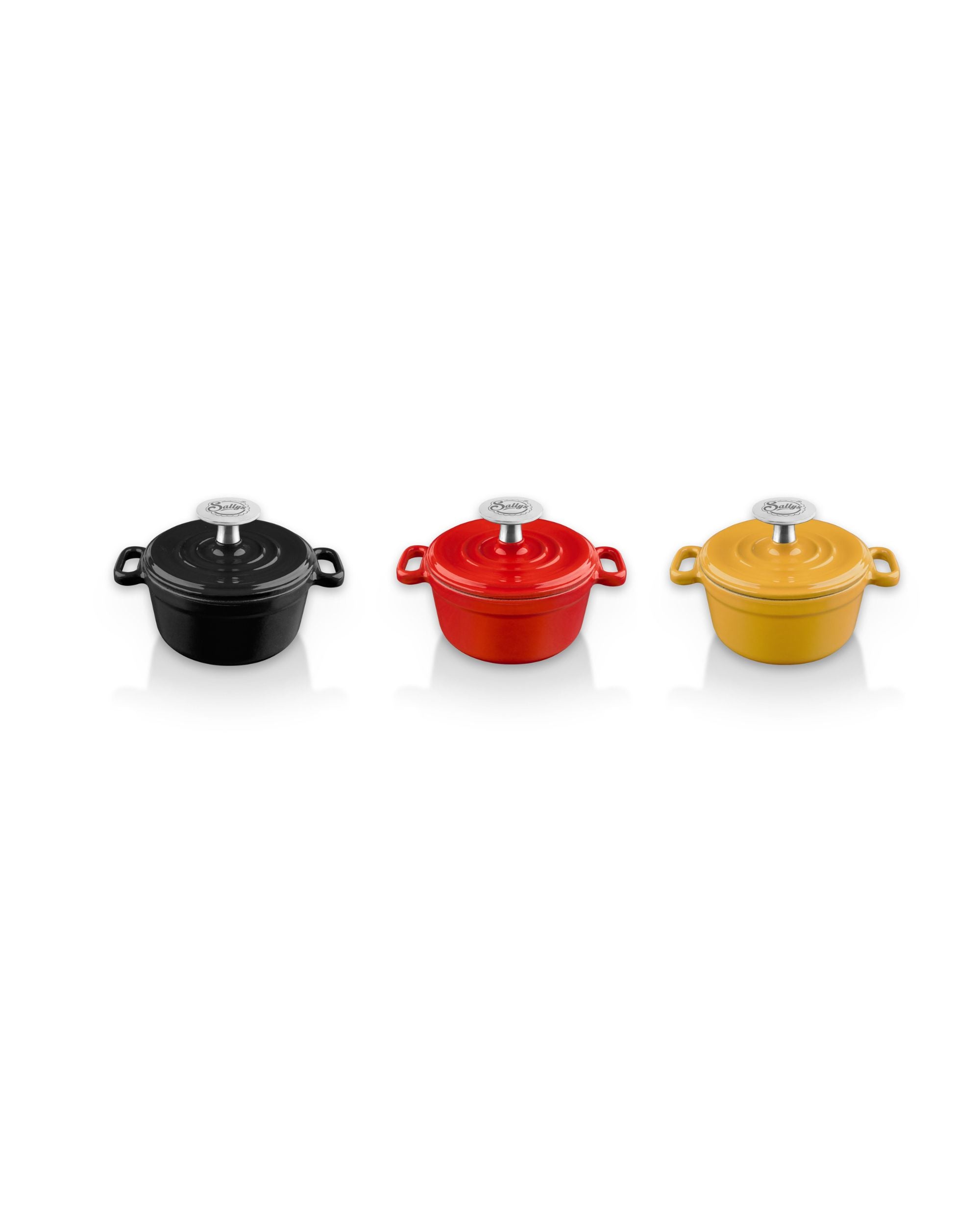 Sallys Gusseisen - Serviertopf - Ø 10 cm - 3er-Set „Schwarz-Rot-Gold"