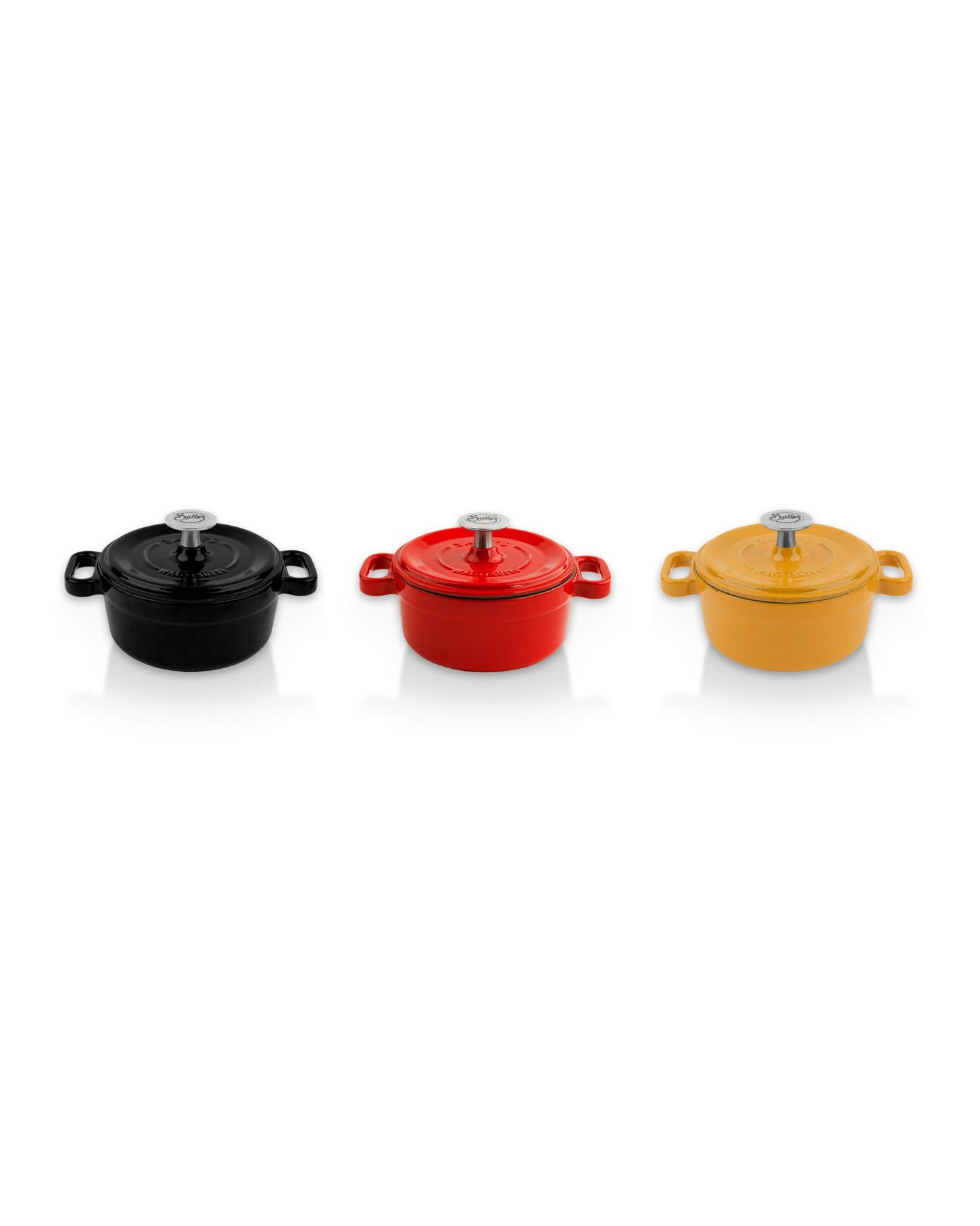 Sallys Gusseisen - Serviertopf - Ø 14 cm - 3er-Set „Schwarz-Rot-Gold"