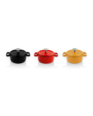 Sallys Gusseisen - Serviertopf - Ø 14 cm - 3er-Set „Schwarz-Rot-Gold"