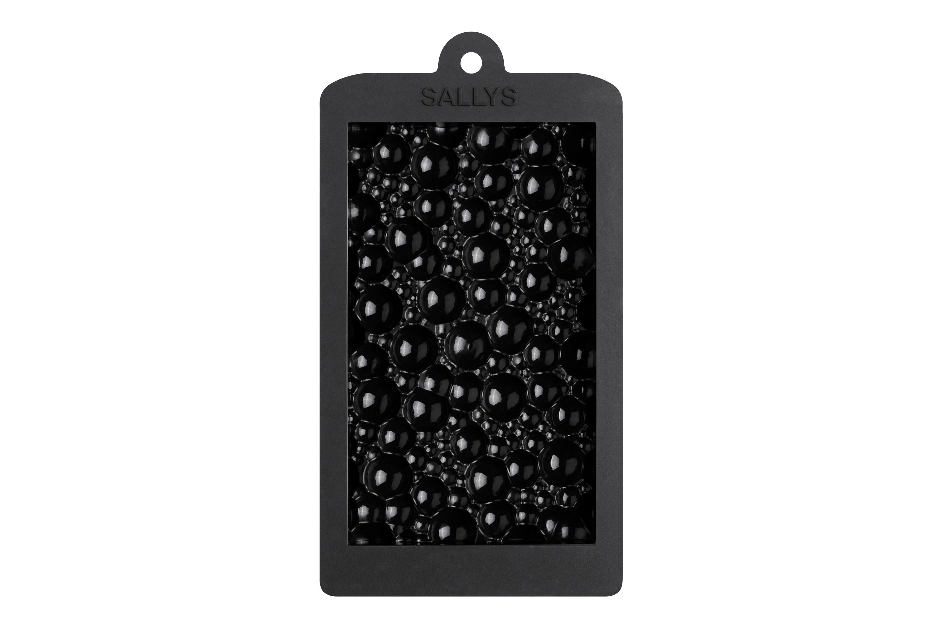 Eine schwarze Schokoladenform für Bubble-Schokolade