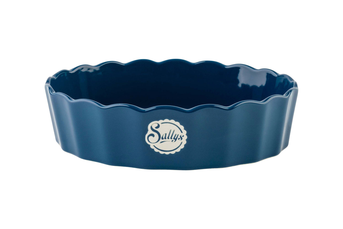 Eine kleine, blaue, ovale Stoneware-Ofenform