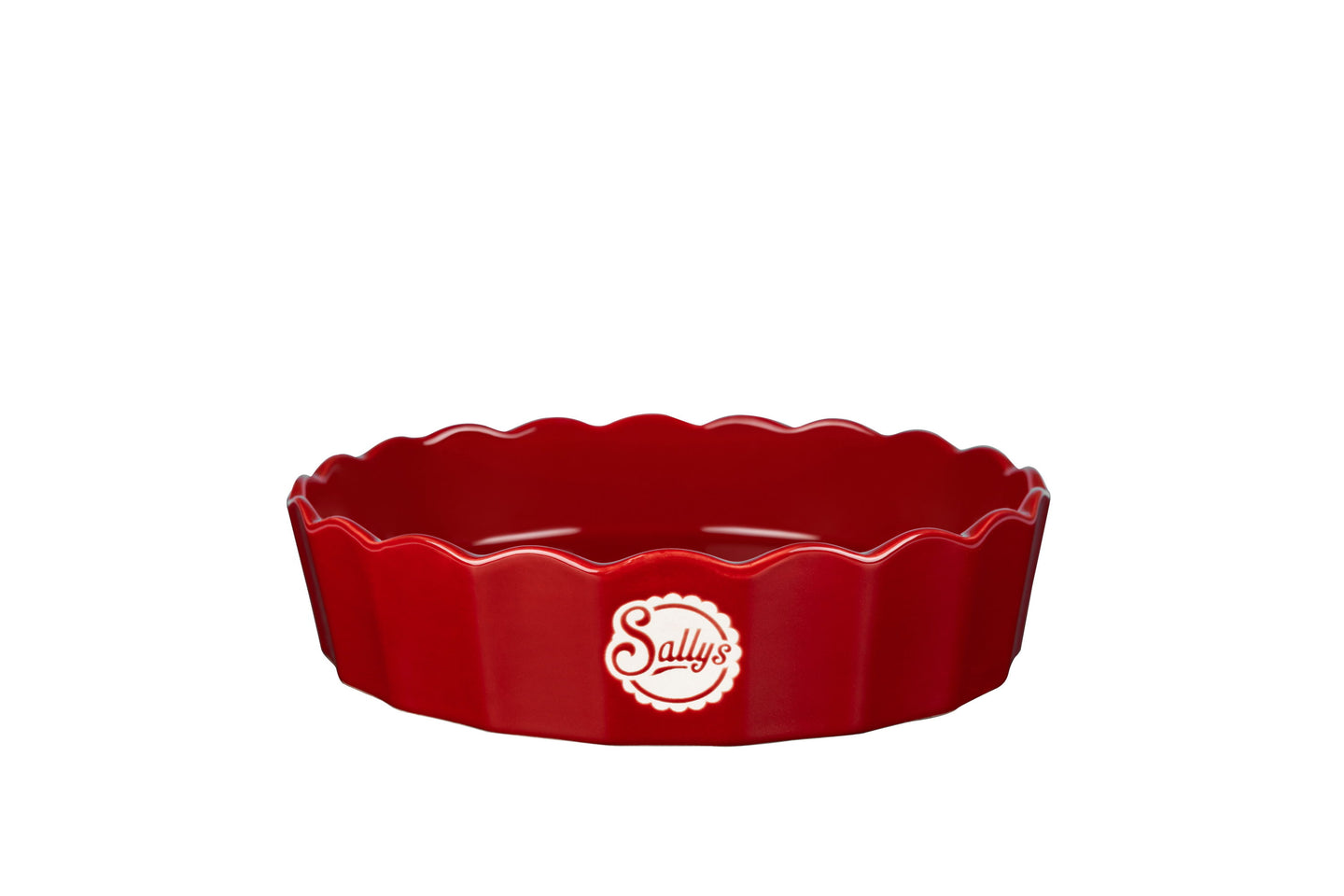 Eine rote, runde Stoneware-Ofenform