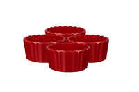 Mehrere kleine, rote, runde Stoneware-Ofenformen