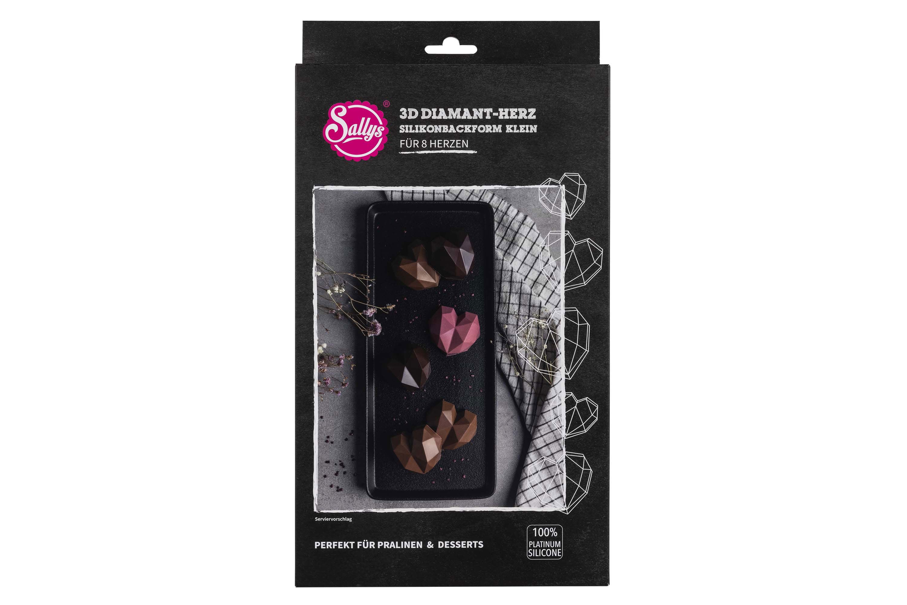Sallys 3D Diamant-Herz Silikonbackform klein