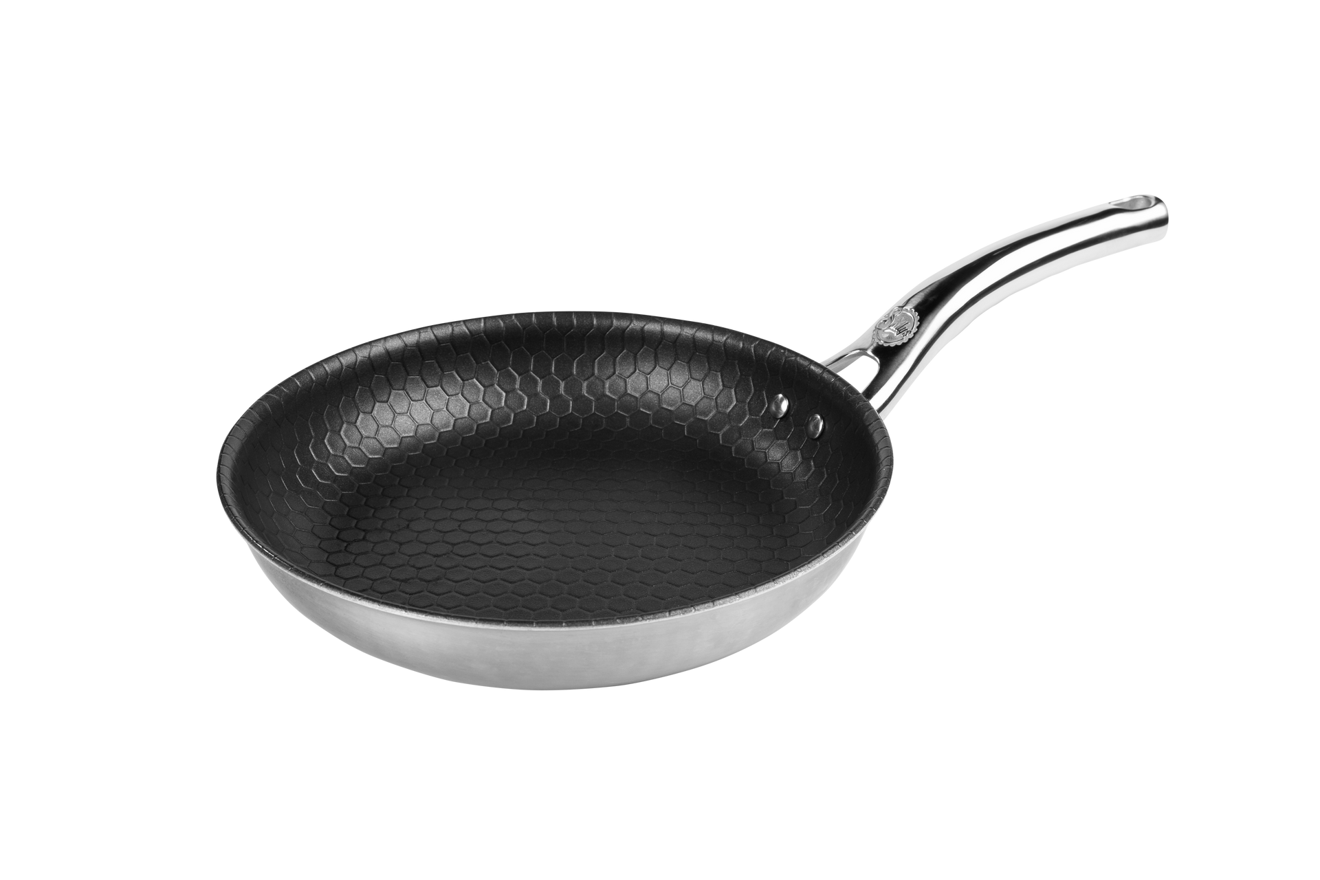 Eine kleine Wabenpfanne mit schwarzem Inneren und silbernem Griff