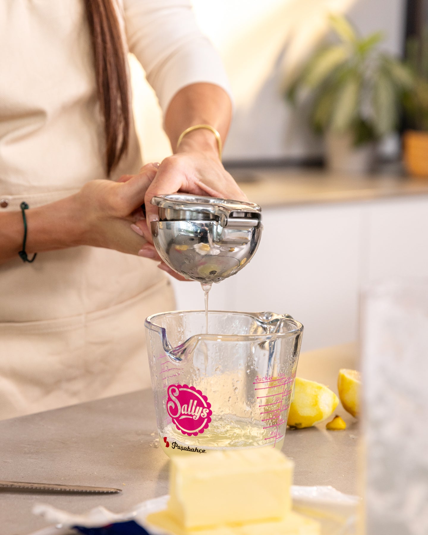 Sallys Zitronenpresse aus Edelstahl  All-in-one-Presse